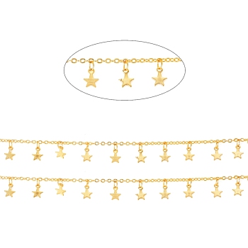 Brass Cable Chains, with Charms, Soldered, with Spool, Long-Lasting Plated, Star,Real 18K Gold Plated, 1.6x2x0.4mm, about 32.8 Feet(10m)/roll