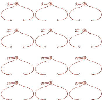 12Pcs Rack Plating Adjustable Brass Slider Bracelet Making, with Cubic Zirconia, Long-Lasting Plated, Lead Free & Cadmium Free, Fit for Connector Charms, Rose Gold, Single Chain Length: 12.5cm, Hole: 1mm