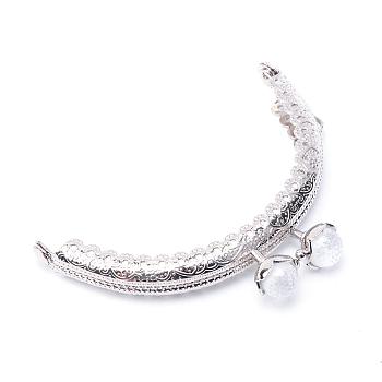 Iron Purse Frame Handle, with Half Round Resin Beads, for Bag Sewing Craft Tailor Sewer, Platinum, White, 60x86x11mm, Hole: 1.5mm