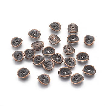 Tibetan Style Alloy Wavy Spacer Beads, Lead Free & Nickel Free, Arched Disc, Red Copper, 9x1mm, Hole: 1mm