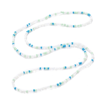Waist Beads, Sparkling Glass Seed Beads Stretch Body Chain, Fashion Bikini Jewelry for Women, White, 31-1/2~32-1/4 inch(80~82cm)
