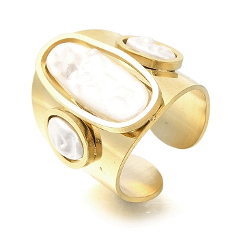 304 Stainless Steel Wide Open Cuff Rings for Women, with Shell, Golden, Adjustable, 25mm wide