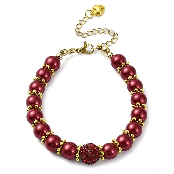 Glass Imitation Pearl Beaded Bracelets for Women, Dark Red, 7-1/8 inch(18cm)