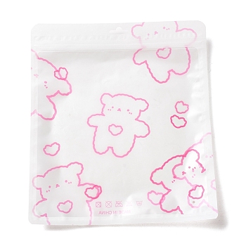 Rectangle Plastic Packaging Zip Lock Bags, Cartoon Bear Print Top Self Seal Pouches, Hot Pink, 24.9x22x0.01~0.15cm, Unilateral Thickness: 2.5 Mil(0.065mm)