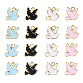 80Pcs 4 Colors Zinc Alloy Enamel Charms, Pigeon, Light Gold, Mixed Color, 10.5x10.5x1.5mm, Hole: 1.5mm, 20pcs/color