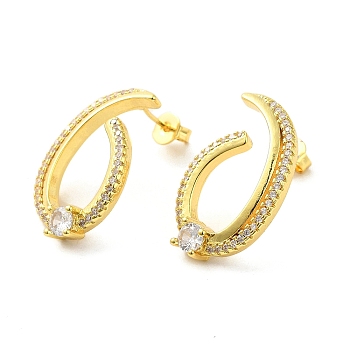 Brass Micro Pave Clear Cubic Zirconia Stud Earrings for Women, Real 16K Gold Plated, 23.5x16mm