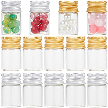 40Pcs 2 Colors Glass Bottles Bead Containers, Screw Top Bead Storage Tubes with Aluminum Cap, Column, Golden & Silver, 2.2x3.5cm, Capacity: 6ml(0.20fl. oz), 20pcs/color