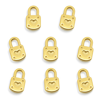 Vacuum Plating 201 Stainless Steel Pendants, Padlock with Heart, Golden, 18x10.5x3.5mm, Hole: 4x5mm