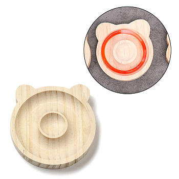Beech Wooden Bangle & Bracelet & Finger Ring & Beads Display Holder Tray, Bear, 9.9x9.5x1.5cm