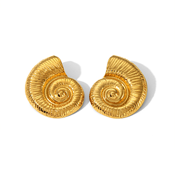 Fashionable Summer Beach Conch Stainless Steel Stud Earrings for Women, Golden, 46.5x36mm