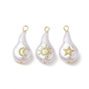 ABS Plastic Imitation Pearl Pendants, with Brass Cabochons and Eco-Friendly Copper Wire, Mixed Shapes, 21.5~22x10.5~11x6.5~7mm, Hole: 1.6~2mm, about 3Pcs/Set