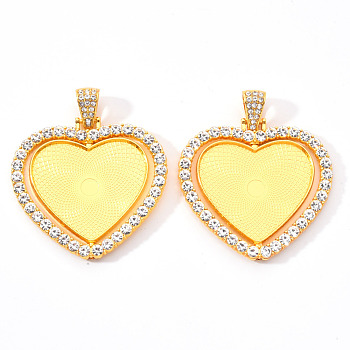 Alloy Pendant Cabochon Settings, with Crystal Rhinestone, Cadmium Free & Lead Free, Double-sided Tray, Heart, Golden, Tray: 26.5x32.5mm, 42.5x45.5x3mm, Hole: 9.5x5mm