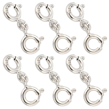 SUNNYCLUE 6Pcs Sterling Silver Double Spring Ring Clasps, Platinum, 15x6x3mm, Hole: 1.2mm