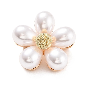 Sunflower Imitation Pearl Brooch, Zinc Alloy Lapel Pin for Women Dress Shawl, Light Gold, White, 29x30x16.5mm, Pin: 0.6mm