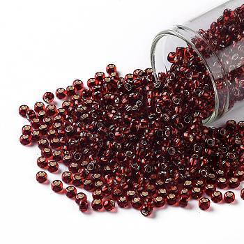 TOHO Round Seed Beads, Japanese Seed Beads, (2153S) Silver Lined Dark Cherry Amber, 8/0, 3mm, Hole: 1mm, about 10000pcs/pound