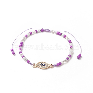 Bracelet en alliage d'émail et de perles tressées avec graines de verre et mauvais œil(BJEW-JB09248)-4