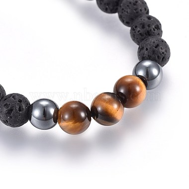 Natural Lava Rock and Non-Magnetic Synthetic Hematite Beads Braided Bead Bracelets(BJEW-JB03975-25)-2