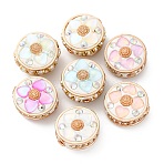 Handmade Resin Indonesia Round Beads, with Alloy Rhinestone Findings, Flat Round, Mixed Color, 20.5x19.5x10.5mm, Hole: 1.8mm(IPDL-P005-03KCG-M)