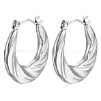 European and American Fashion Twisted Spiral Irregular Stainless Steel Hoop Earrings, Simple Retro Style Women's Light Luxury Trend Ear Jewelry, Stainless Steel Color, 24.3x23.8mm(PW-WG801D8-02)