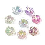 Acrylic Bead Caps, Iridescent, 5-Petal Flower, Mixed Color, 8x3mm, Hole: 1.4mm(MACR-L008-03)