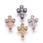 Brass Micro Pave Cubic Zirconia Beads, Lead Free & Cadmium Free, Cross, Clear, Mixed Color, 11x8.5x3.5mm, Hole: 0.8mm(ZIRC-E152-07-RS)