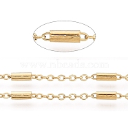 3.28 Feet Ion Plating(IP) 304 Stainless Steel Cable Chains, with Tube Beads, Soldered, Flat Oval, Golden, Tube Beads: 54x28mm, link: 2~5.5x1.5~2mm(X-CHS-D029-01G)