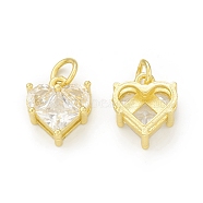 Rack Plating Brass Micro Pave Clear Cubic Zirconia Charms, with Jump Rings, Cadmium Free & Lead Free, Long-Lasting Plated, Heart Charm, Real 18K Gold Plated, 11x10x5mm, Hole: 3mm(KK-C011-30G)