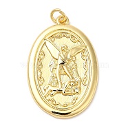 Rack Plating Brass Pendants, Long-Lasting Plated, Cadmium Free & Lead Free, with Jump Rings, Oval with Religion Pattern Charms, Real 18K Gold Plated, 31x20.5x3mm, Hole: 3mm(KK-Q775-16G)