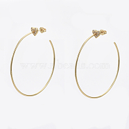 Brass Micro Pave Clear Cubic Zirconia Stud Dangle Earrings, Half Hoop Earrings, with Earring Backs, Nickel Free, Heart, Real 18K Gold Plated, 50x1.5mm, Pin: 0.7mm(EJEW-R114-003-NF)