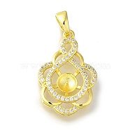 Rack Plating Brass Micro Pave Clear Cubic Zirconia Pendant Settings, Lead Free & Cadmium Free, Long-Lasting Plated, Flower, Golden, Tray: 5mm,29x19x5mm, Hole: 5x3mm, pin: 1mm(KK-H485-02G)