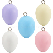 10Pcs 5 Colors Easter Theme Spray Painted Wood Pendants, Easter Egg Charms with Platinum Tone Iron Loops, Mixed Color, 46~48x28~29mm, Hole: 4mm, 2pcs/color(WOOD-SC0001-64)