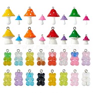 64Pcs 32 Style Resin Pendants, with Platinum Tone Iron Loops, Mushroom with Polka Dots and Bear, Mixed Color, 20.5~36x11~26x7~26mm, Hole: 1.8~2mm, 2pcs/style(RESI-SZ0002-63)