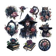20Pcs 10 Styles Witch Theme PET Self Adhesive Decorative Stickers, Waterproof Gothic Decals, for DIY Scrapbooking, Midnight Blue, Packing: 130x90mm, 2pcs/style(PW-WG64482-04)