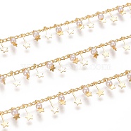 3.28 Feet Handmade Brass Curb Chains, with Brass & Glass Charms, Soldered, Long-Lasting Plated, Round & Star,Golden, 3x1.7x0.5mm(X-CHC-I034-14G)