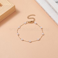 Glass Pearl Link Chain Bracelet, 316 Surgical Stainless Steel Jewelry for Women, Golden, 7 inch(17.7cm)(BJEW-JB09238)