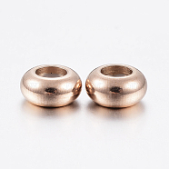 Ion Plating(IP) 202 Stainless Steel Beads, with Plastic, Slider Beads, Stopper Beads, Rondelle, Rose Gold, 9x4.5mm, Hole: 3mm(STAS-F148-9mm-07RG)