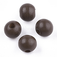 Painted Natural Wood Beads, Round, Coconut Brown, 10x8.5~9mm, Hole: 2~3mm(WOOD-S049-05A)