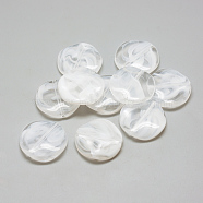 Acrylic Beads, Imitation Gemstone Style, Two Tone Color, Waved Flat Round, Clear & White, 30x7mm, Hole: 2mm(X-OACR-Q060-AD033)