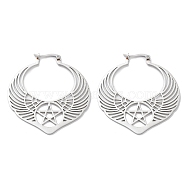 304 Stainless Steel Wing with Star Hoop Earrings for Women, Stainless Steel Color, 52.5x48x1~2mm(EJEW-R156-05P)