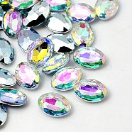 Imitation Taiwan Acrylic Rhinestone Cabochons, Pointed Back & Faceted, Oval, AB Color, Clear AB, 14x10x4mm(GACR-A007-10x14mm-17)