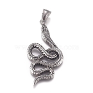 Fashionable Retro Halloween Jewelry 304 Stainless Steel Snake Pendants, Antique Silver, 51x26x4mm, Hole: 4x8mm(STAS-L017-105)