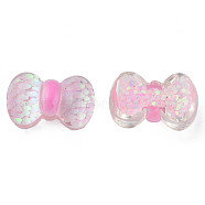 Transparent Epoxy Resin Cabochons, with Paillettes, Bowknot, Pink, 14.5x22x9mm(CRES-N034-50B)