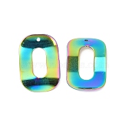 Ion Plating(IP) 304 Stainless Steel Pendants, Rectangle Charms, Rainbow Color, 31.5x20.5x3.5mm, Hole: 1.6mm(STAS-L268-039MC)