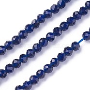 Faceted Glass Beads Strands, Round, Blue, 3~3.5mm, Hole: 0.5mm, about 115~130pcs/strand, 14.5~16.1 inch(37~41cm)(G-F619-09A-3mm)