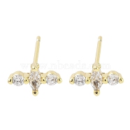 Brass Micro Pave Clear Cubic Zirconia Studs Earring, Real 18K Gold Plated, 5x9mm(EJEW-S217-G24)