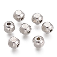 304 Stainless Steel Beads, Faceted, Round, Stainless Steel Color, 5mm, Hole: 1.4mm(STAS-O130-01B)
