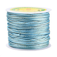 Metallic Stain Beads String Cords, Nylon Mouse Tail Cord, Light Sky Blue, 1.5mm, about 100yards/roll(NWIR-R024-365)