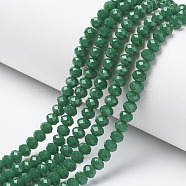 Opaque Solid Color Glass Beads Strands, Faceted, Rondelle, Green, 4x3mm, Hole: 0.4mm, about 130pcs/strand, 16.54 inch(42cm)(X1-EGLA-A034-P4mm-D09)