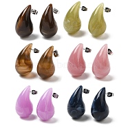 Resin Teardrop Stud Earrings with Brass Pins for Women, Mixed Color, 30~30.5x16.5~17mm(EJEW-K248-17P)