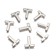 304 Stainless Steel Letter Charms, Letter.T, 11x9x0.5mm, Hole: 1mm(X-STAS-O072-T)